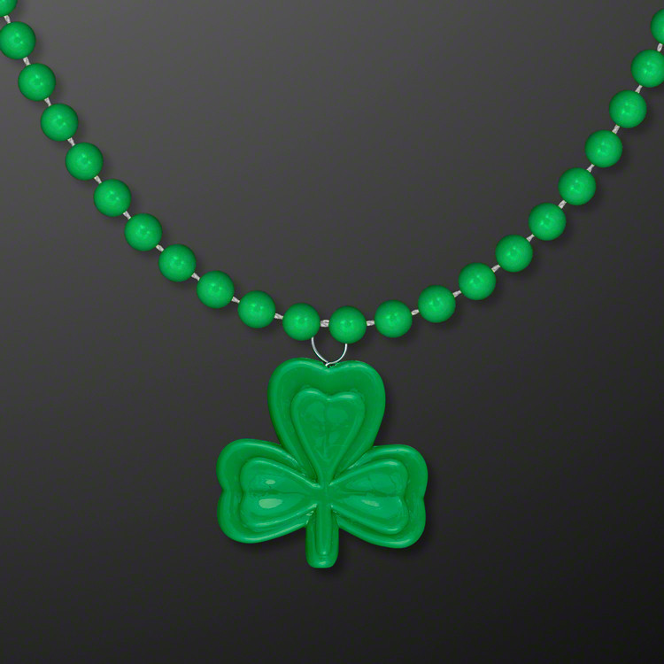 Small Shamrock Medallion on Green Bead Necklace