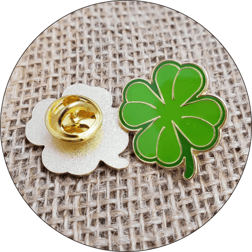 Luck of the Irish!
Shamrock Pin with Military Clutch back.  This lucky Clover Pin is a high quality piece sure to make a great impression. Each piece is struck into high grade brass, filled with jewelry quality hard enamel and then hand polished. The finish is glassy and the colors are vibrant and bright. Each piece is plated in 24kt gold.  It also includes a standard clutch back for a secure hold and comes individually poly bagged. No Minimums