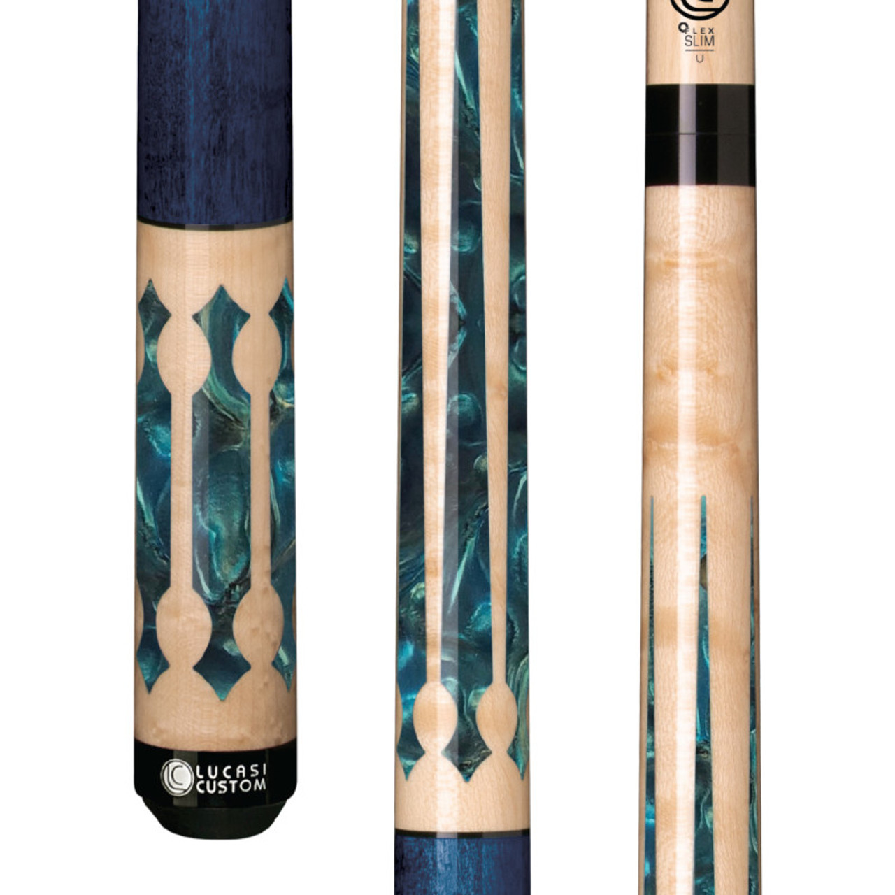 LZC22 Cue | Natural & Blue Curly Maple w/blue & gold inlays