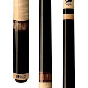 LZC12 | Midnight Black w/ Cocobolo & Bocote Rings, Wrapless Curly Maple Handle LZC12 | Midnight Black w/ Cocobolo & Bocote Rings, Wrapless Curly Maple Handle