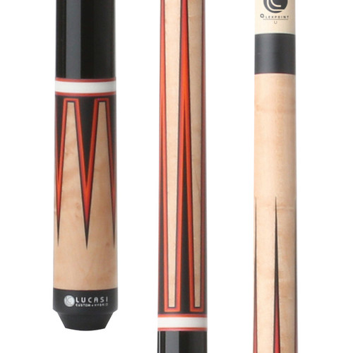 LZC54 Cue | Antique Wash Birdseye, Red & Orange Veneer, Midnight Black Handle