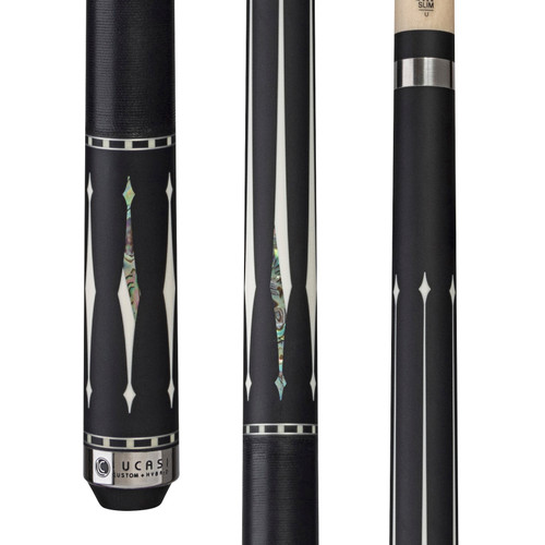 LUX59 | Matte Black, half Imt. Bone/half Mother-Of-Pearl diamonds, Solid Black Linen Wrap, Slim Shaft Upgrade