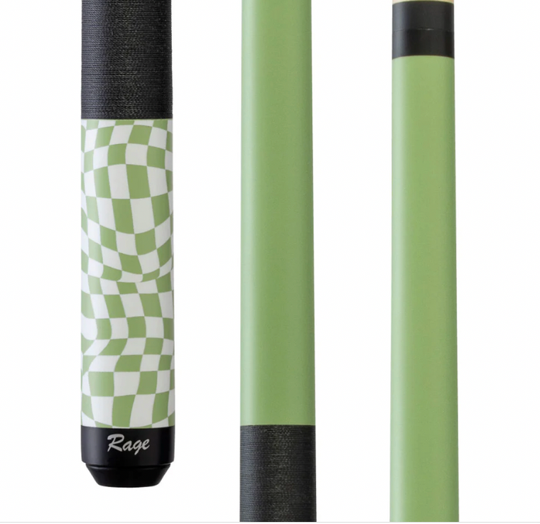 Rage Lime Green Checker Flag Cue with Black Linen Wrap