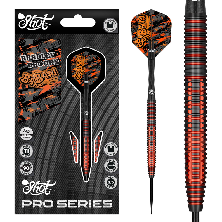 Shot Pro Series-Bradley Brooks Steel Tip Dart Set-90% Tungsten Barrels