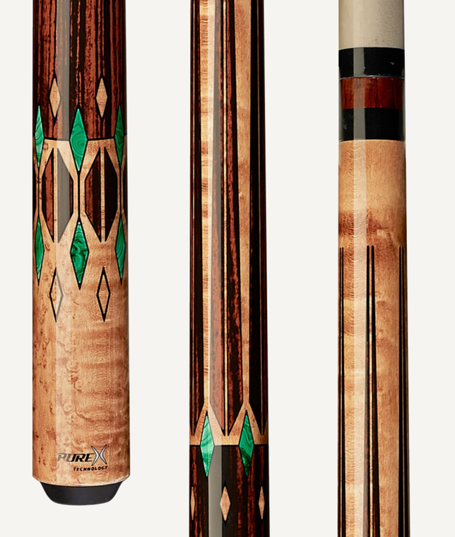 Pure X Golden Birdseye Maple/Cocobolo & Green Malachite Wrapless Cue