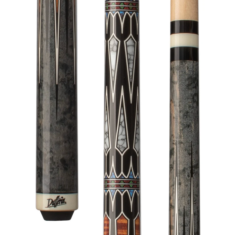 D-SE47 | Grey Birdseye & Curly Maple Cue with Embossed Leather Wrap