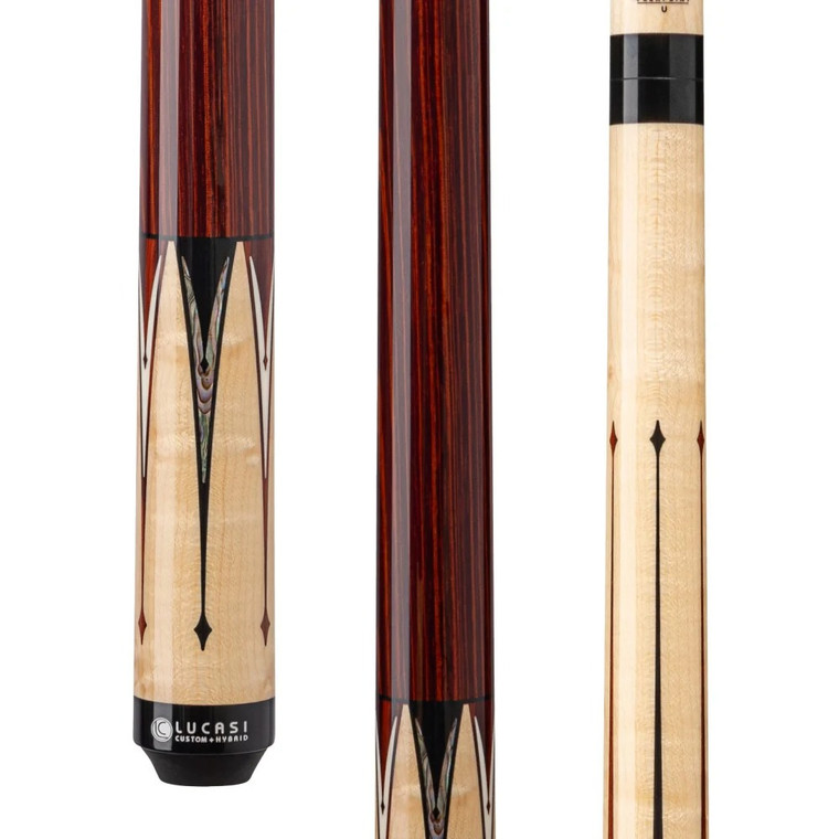 LZC63 | Natural Birdseye Maple & Black/White Mother of Pearl Inlays Wrapless Cue