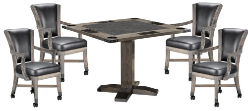 Rustic 2 in 1 Game Table Set - Elite Caster Game Chairs | Smoke Finish