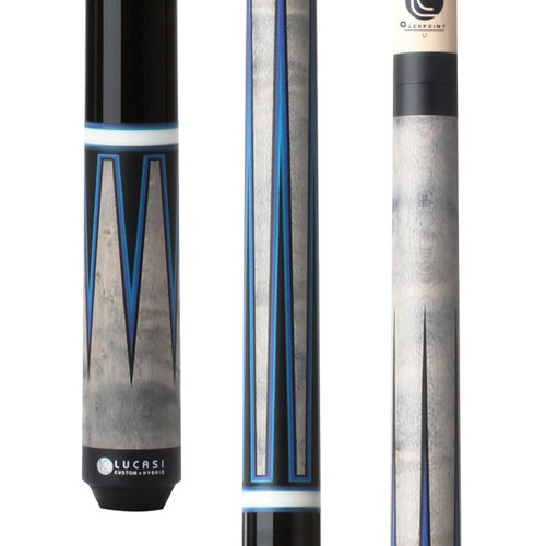 LZC53 Cue | Grey Wash Birdseye, Blue & Green Veneer, Midnight Black Handle