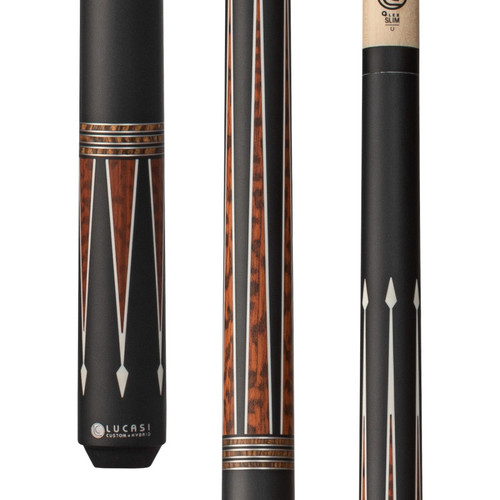 LZC55 Cue | Matte Black w/Snakewood & Bone Inlays, Zebrawood Rings