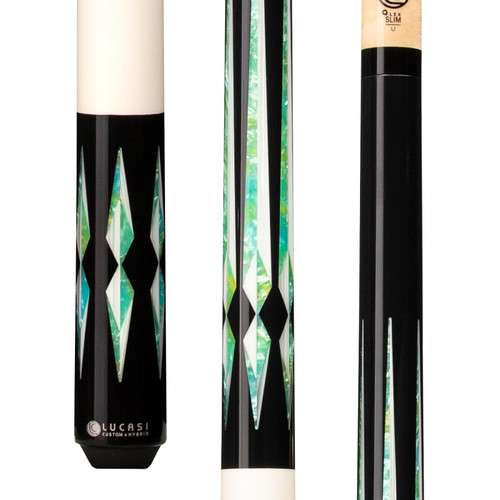 LZC48 | Midnight Black, Green & Blue Poly with Silk White Inlays, Imt. Bone Wrapless Handle, Slim Shaft Upgrade