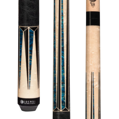 LUX54 | Natural Birdseye Maple, Black & Teal split points, Black Genuine Leather Wrap