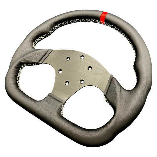 Advanced D-Shape Leather Steering Wheel (330mm) | Black Stitching/White Center Stripe