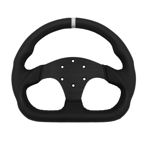 Advanced D-Shape Leather Steering Wheel (330mm) | Black Stitching/White Center Stripe