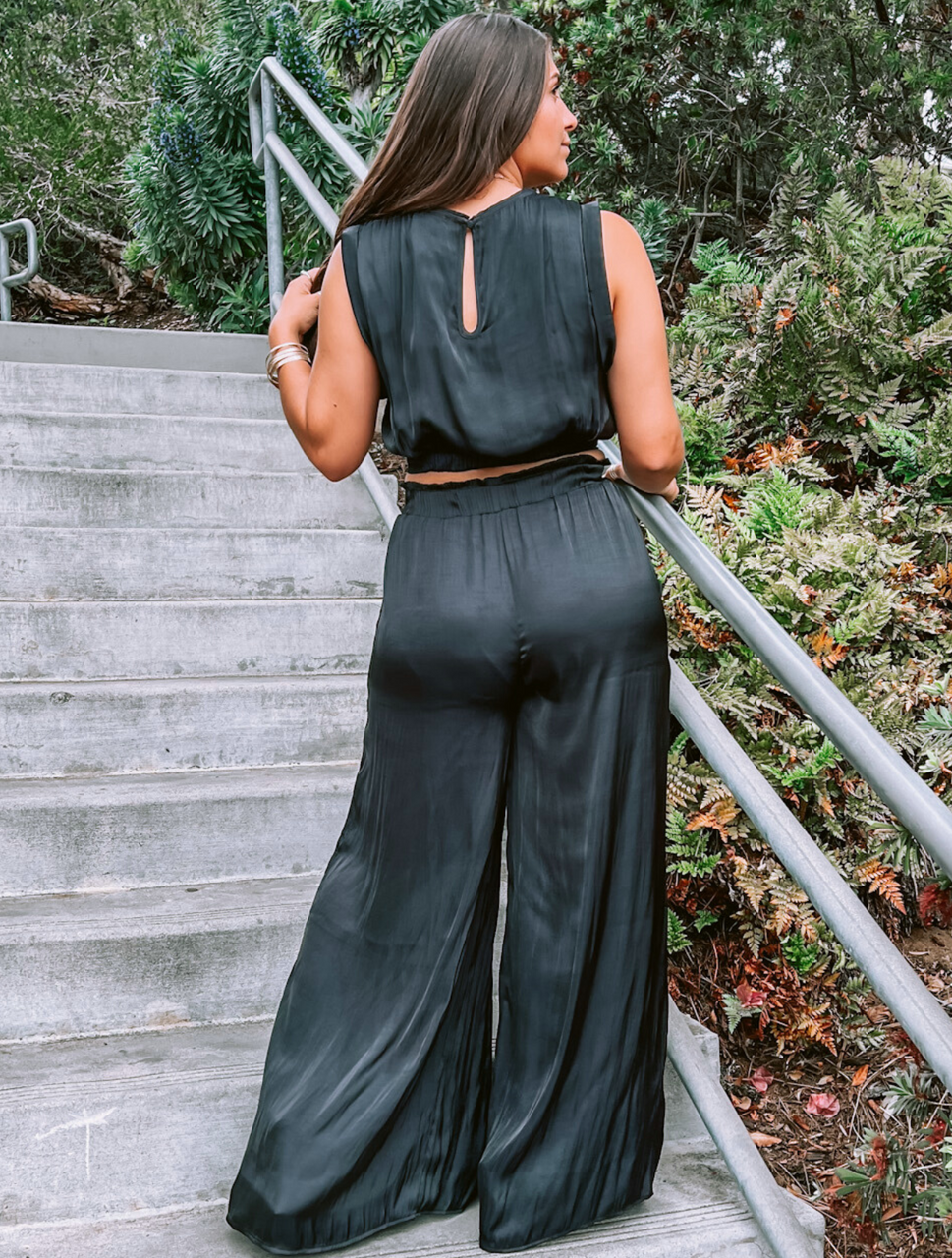 Black Silk Crop Top With Palazzo Pant SUUDL25225