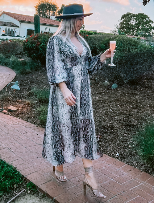 ON SALE-Grey Snake Printed Mid-length Dress