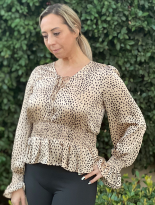 ON SALE- Leopard Lace-up Peplum Top