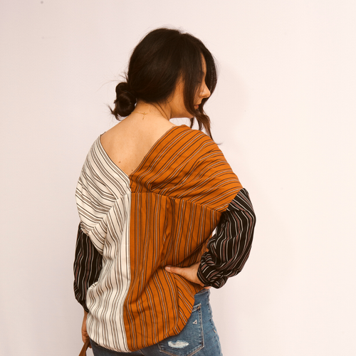 ON SALE- Striped Camel/Cream Color Block Top