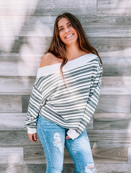 Striped Off Shoulder Sweater