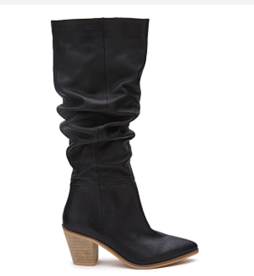 ON SALE- Remi Black Leather Tall Slouch Pointed Heel Boots