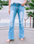Plus Size High Rise Light Distressed Button Fly Flare Jeans