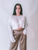 Cream Crew Neck Long Sleeve Shimmer Crop Blouse
