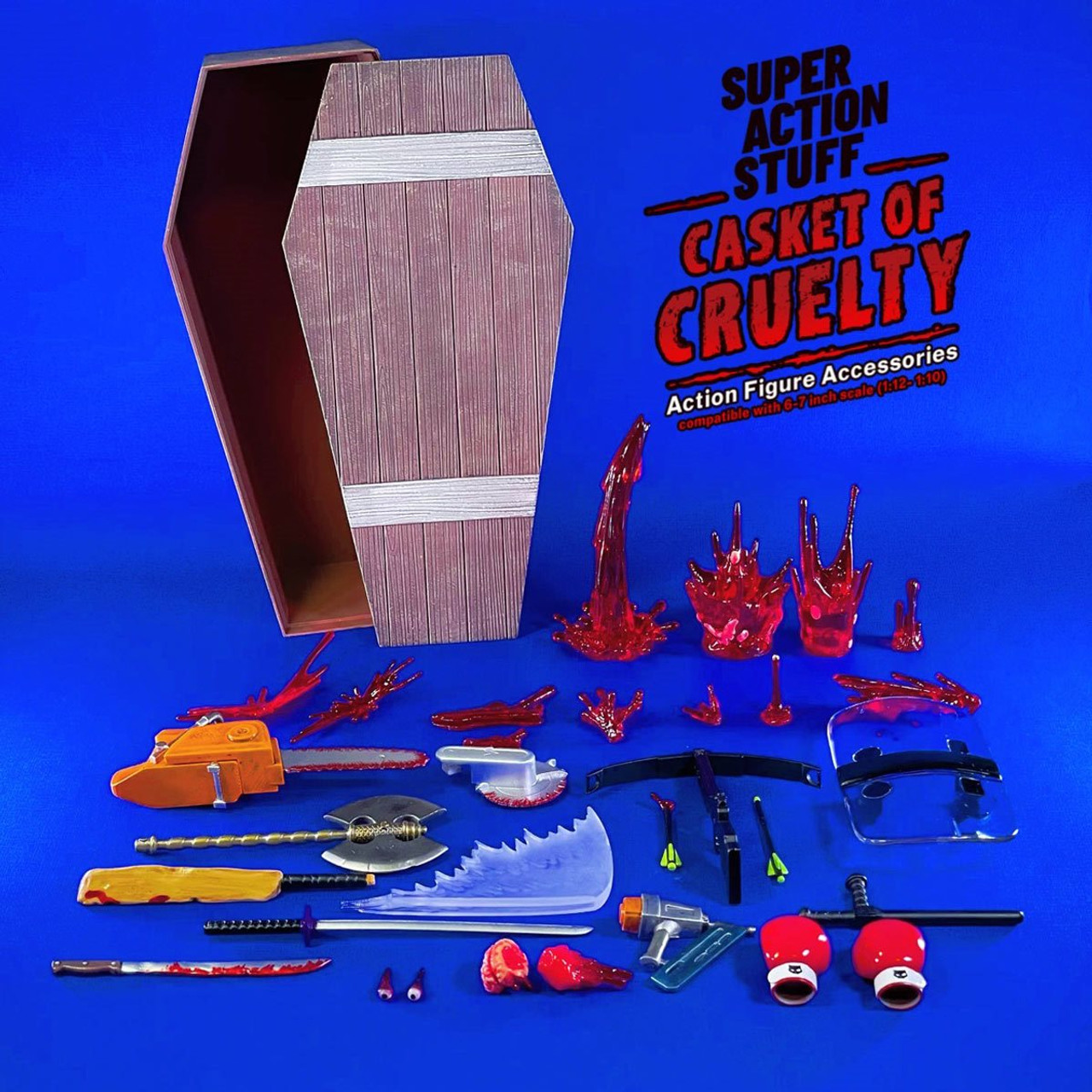 Super Action Stuff! CASKET OF CRUELTY! 6 Action Figure 1:12 Accessories  Set (30PC) by HAPPYCAT IND - O'Smiley's Dolls & Collectibles, LLC