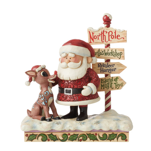 Rudolph Traditions  Light-Up "RUDOLPH WITH SANTA AT SIGN" Figure 7.68" Statue by Jim Shore 