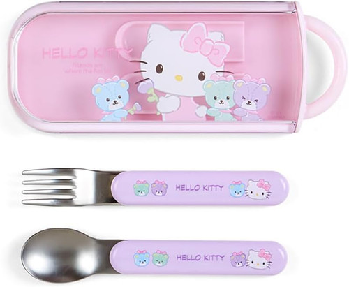 HELLO KITTY & Tiny Chum Family LUNCH SPOON, FORK & STORAGE CASE (5"x 2.5"x .5") by Sanrio Originals Japan (015938)