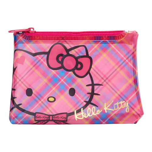HELLO KITTY 50th ANNIVERSARY SCOTTISH PLAID TARTAN COIN/CHANGE PINK POUCH by Sanrio Originals Japan