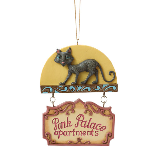 Coraline "BLACK CAT ON PINK PALACE APARTMENTS SIGN" 4" Resin ORNAMENT by Jim Shore