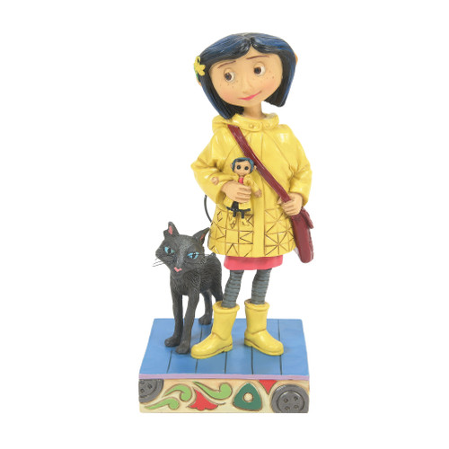 CORALINE JONES in RAINCOAT with Doll & Cat  6.4" Resin Figurine by Jim Shore