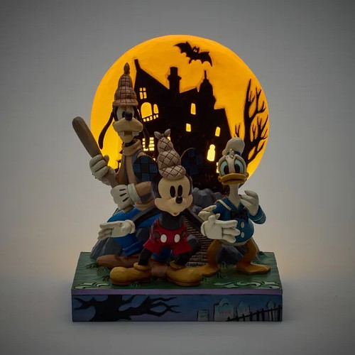 Disney Traditions 2026 Halloween "LOOK OUT! GHOSTS!" GOOFY, DONALD & MICKEY LIGHT-UP 8.5" Resin Figurine by Jim Shore