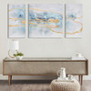 Blue Cosmo Hand Embellished with Glitter and Gold Foil 3 Piece Canvas Wall Art Set