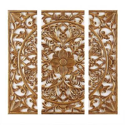 Gold Medallion 3 Piece Dimensional Resin Canvas Wall Art Set