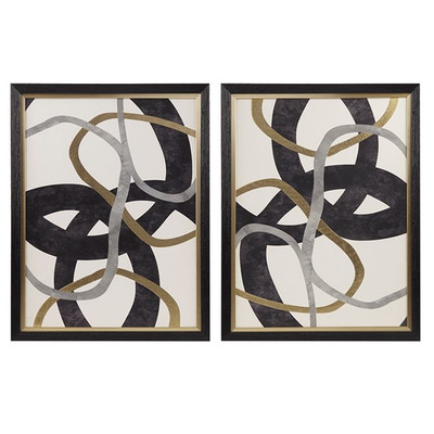 Moving Midas Gold Foil Abstract 2 Piece Framed Canvas Wall Art Set