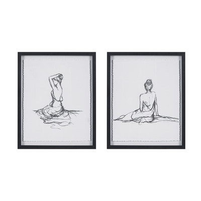 Feminine Figures Sketch 2 Piece Framed Glass and Matted Wall Art Set