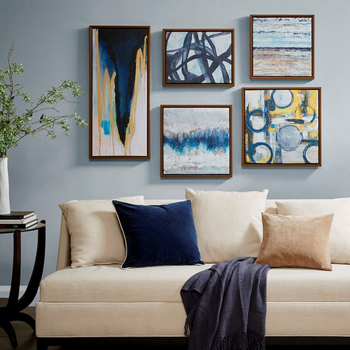 Madison Park Blue Bliss Abstract 5 Piece Gallery Framed Canvas Wall Art Set