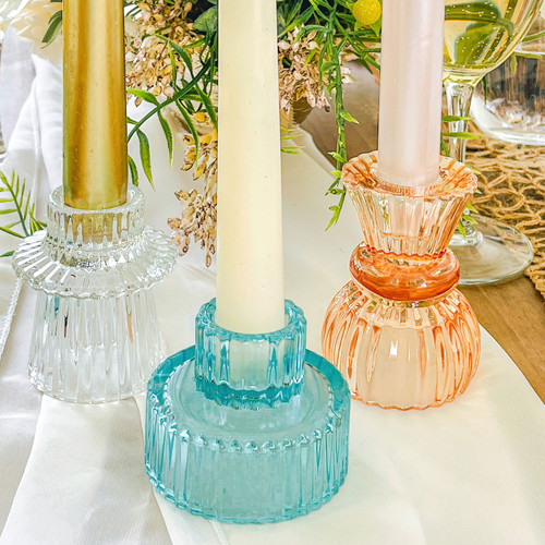 Ribbed Glass Candlestick and Tealight Holders Assorted Colors
