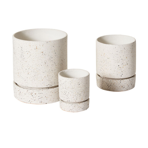 Nisha Off-White Textured Ceramic Pot with Saucer