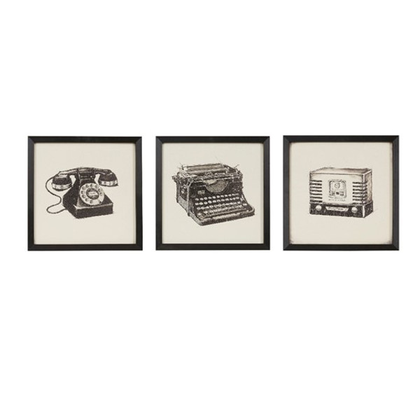 Madison Park Vintage Models 3 Piece Art Set of Rotary Phone, Typewriter, and Radio.