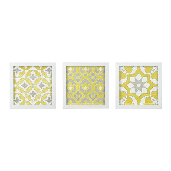 Patterned Tiles Medallion 3 Piece Wall Art Set Yellow