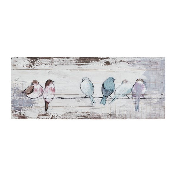 Perched Birds Hand Painted Wood Plank Panel Wall Art