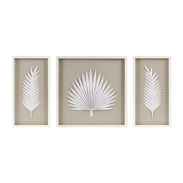 Sabal Framed Rice Paper Palm Leaves 3 Piece Shadowbox Wall Art Set