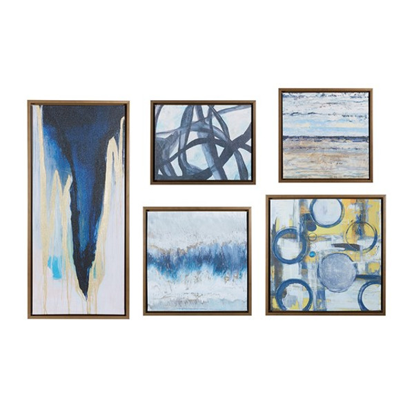 Blue Bliss Abstract 5 Piece Gallery Framed Canvas Wall Art Set