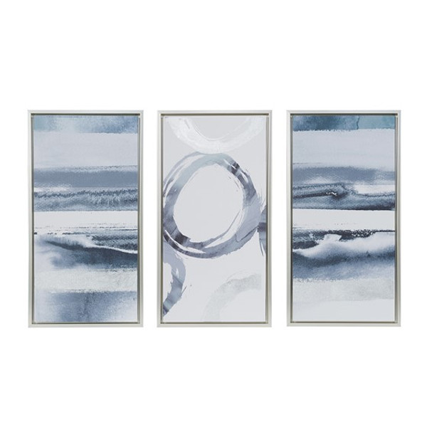 Grey Surrounding Silver Foil Abstract 3 Piece Framed Canvas Wall Art Set