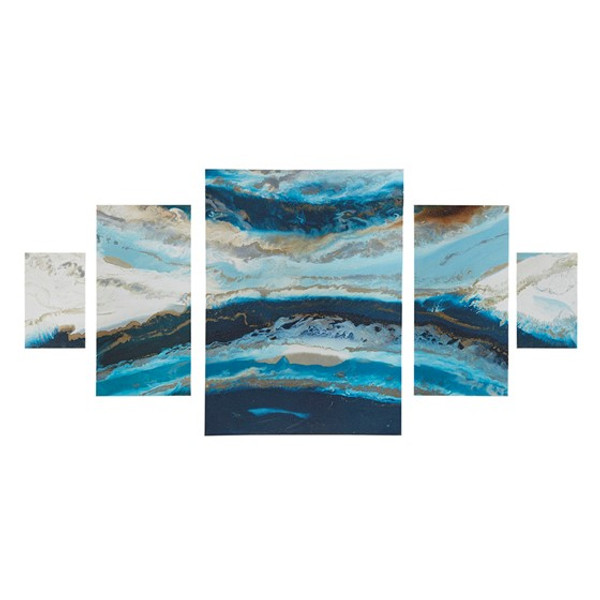 Midnight Tide Blue Abstract 5 Piece Canvas Wall Art Set