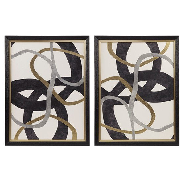 Moving Midas Gold Foil Abstract 2 Piece Framed Canvas Wall Art Set