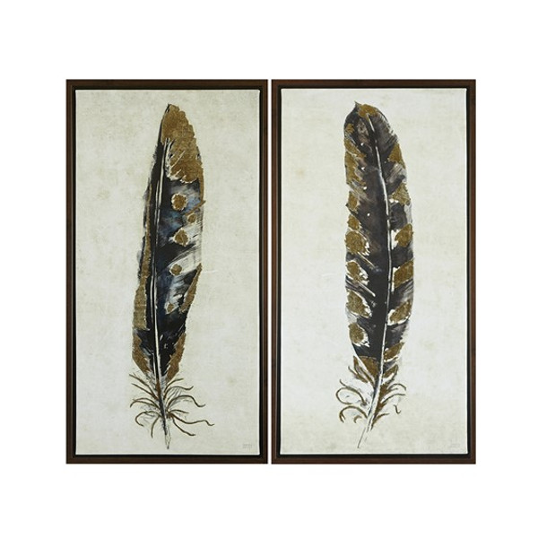 Gilded Feathers Gold Foil 2 Piece Canvas Wall Art Set