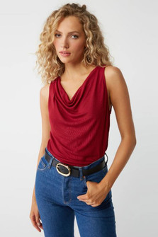 jeanette cowl neck tank in carmine front view